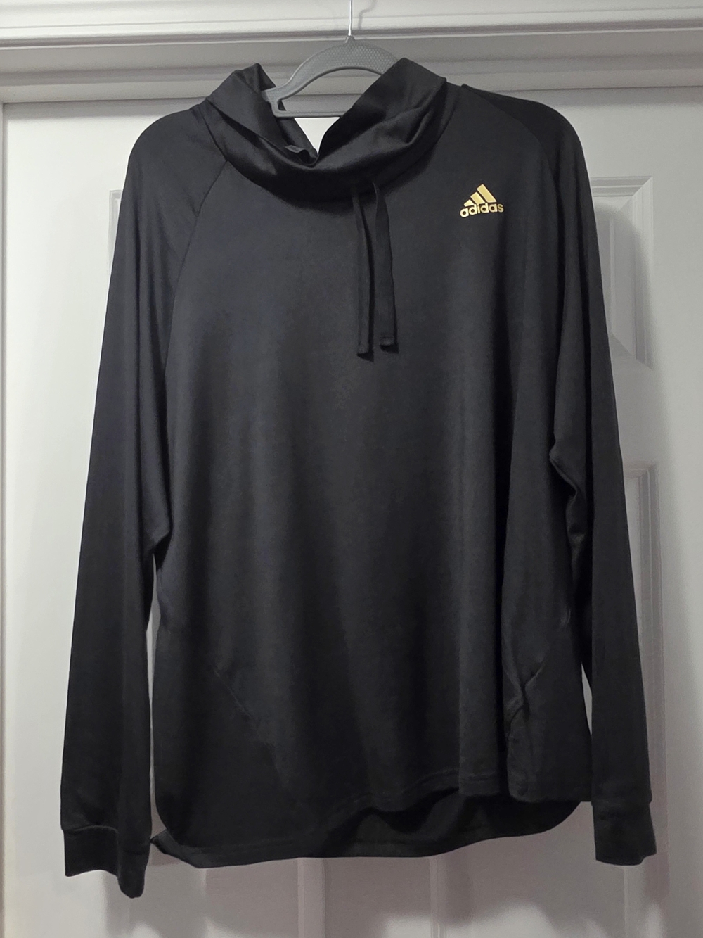 adidas Black Hoodie with Gold Logo Women's Lightweight Pullover